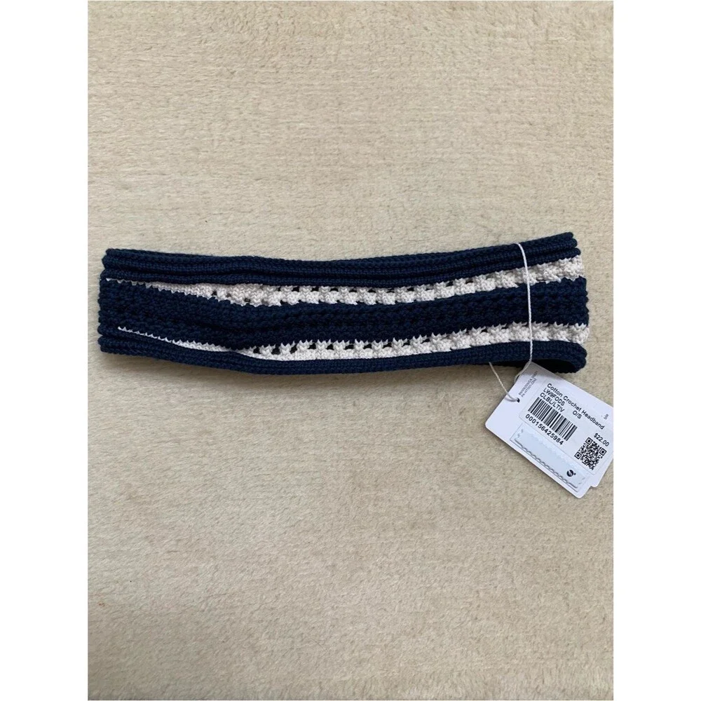 Lululemon Cotton Crochet Headband Club Blue/ Light Ivory One Size New